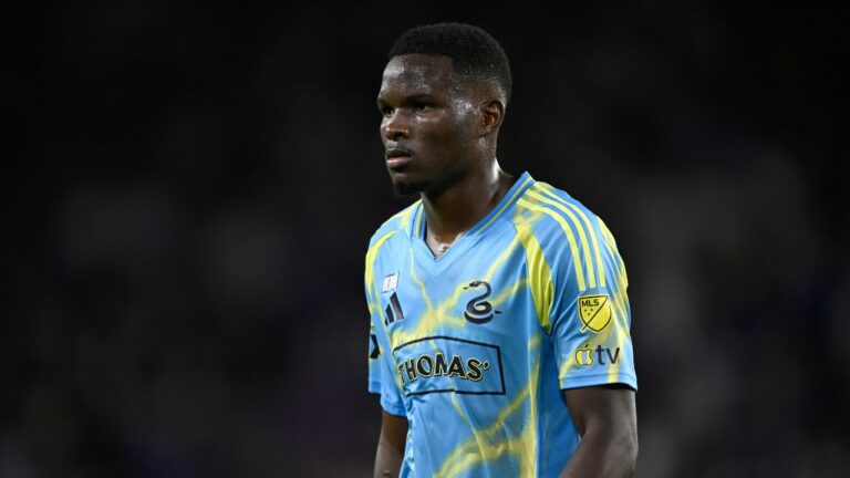 Olwethu Makhanya during an MLS match against Orlando City on Saturday, Feb. 22, 2025, in Orlando, Fla. (Phelan M. Ebenhack/AP)