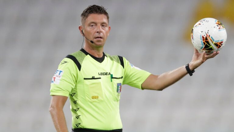 Referee Gianluca Rocchi during a Serie A soccer match at the Allianz stadium in Turin, Italy. (Luca Bruno/AP)