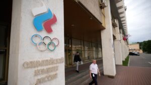 The Russian National Olympic Committee building in Moscow, on Tuesday, July 7, 2026. (Pavel Bednyakov/AP)