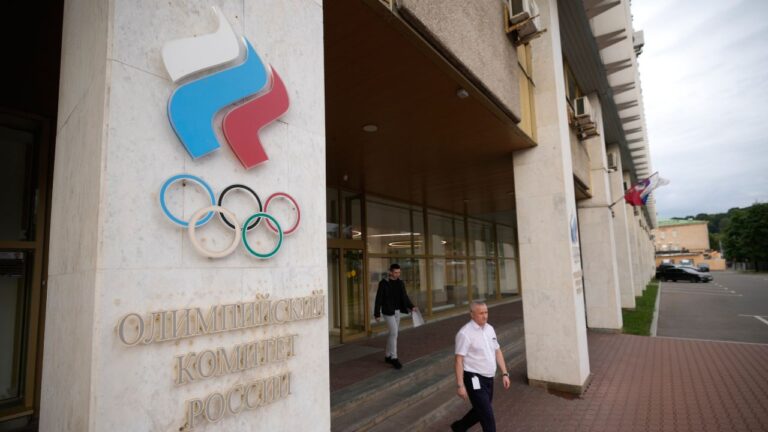 The Russian National Olympic Committee building in Moscow, on Tuesday, July 7, 2026. (Pavel Bednyakov/AP)