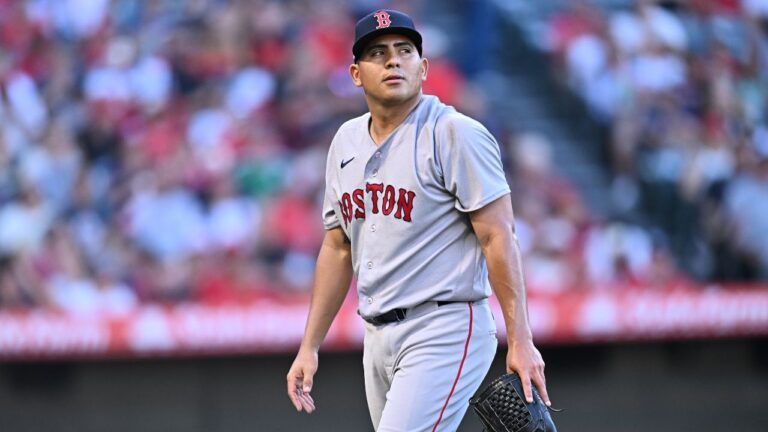 Ranger Suarez during a game against the Los Angeles Angels on Sunday, July 5, 2026, in Anaheim, Calif. (William Liang/AP)