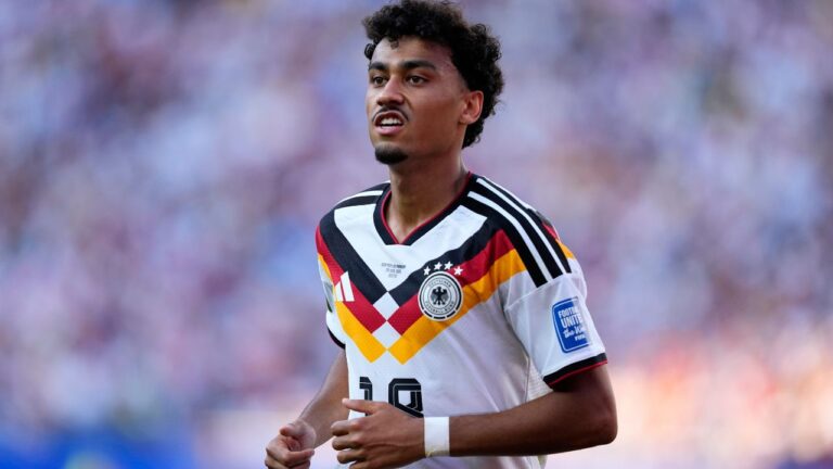 Germany's Nathaniel Brown during the World Cup Round of 32 match between Germany and Paraguay in Foxborough, Mass., near Boston on Monday, June 29, 2026. (Petr David Josek/AP)