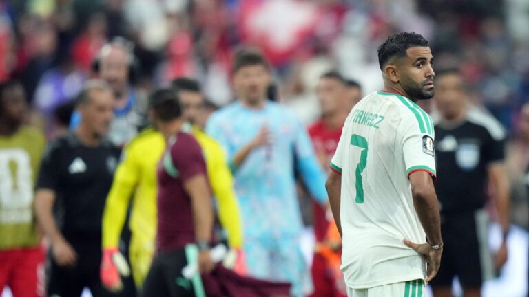 Riyad Mahrez stands on the field after the loss to Switzerland in Vancouver on Thursday, July 2, 2026. (Darryl Dyck/CP)