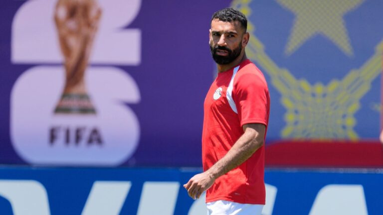 Egypt's Mohamed Salah participates in a training session in Dallas on Thursday, July 2, 2026, ahead of the team's World Cup match against Australia. (Tony Gutierrez/AP)