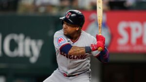 Cleveland Guardians' José Ramírez waits on a pitch during a game against the Texas Rangers in Arlington, Texas, Sunday, June 7, 2026. (Tony Gutierrez/AP)