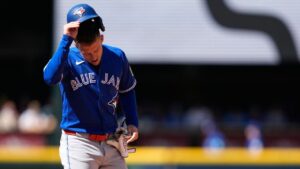 Toronto Blue Jays' Myles Straw reacts after flying out to end the top of the eighth inning against the Seattle Mariners of a baseball game, Sunday, July 5, 2026, in Seattle. (Lindsey Wasson/AP)