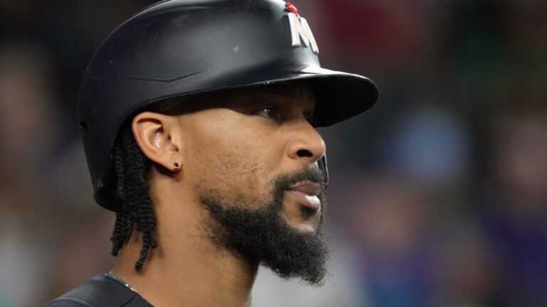 Minnesota Twins' Byron Buxton against the Arizona Diamondbacks in the first inning of a game on Sunday, June 21, 2026, in Phoenix. (Rick Scuteri/AP)