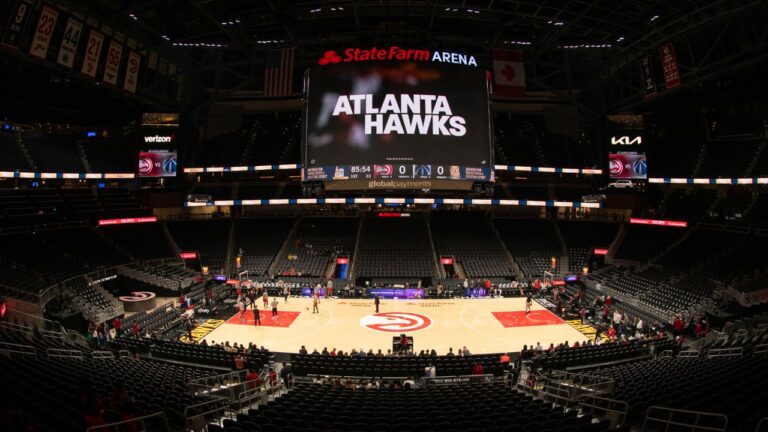 State Farm Arena before an NBA game between the Atlanta Hawks and the Washington Wizards on Saturday, Jan 13, 2024, in Atlanta. (Hakim Wright Sr./AP)