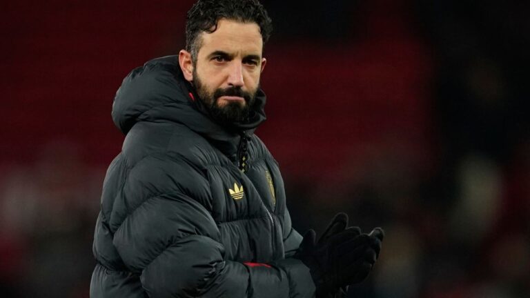 Former Manchester United head coach Ruben Amorim looks on after a match between Manchester United and Wolverhampton Wanderers in Manchester, England on Tuesday, Dec. 30, 2025. (Dave Thompson/AP)