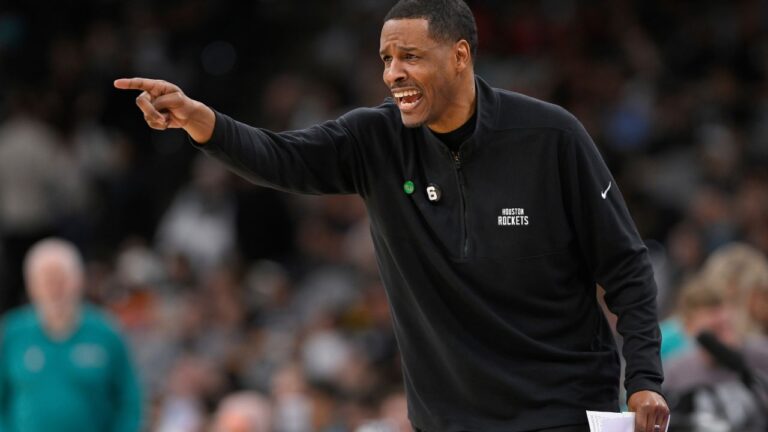 Former Houston Rockets head coach Stephen Silas during the first half of an NBA game against the San Antonio Spurs on Saturday, March 4, 2023, in San Antonio. (Darren Abate/AP)
