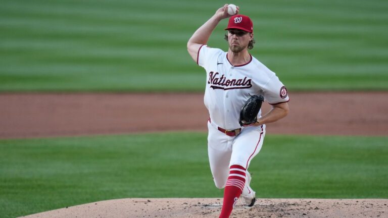 Washington Nationals pitcher Jake Irvin throws to the New York Mets during the second inning of a game on Monday, May 18, 2026, in Washington. (Jess Rapfogel/AP)