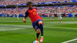 Spain's Lamine Yamal during the World Cup Round of 32 match between Spain and Austria in Inglewood, Calif., near Los Angeles on Thursday, July 2, 2026. (Gregory Bull/AP)
