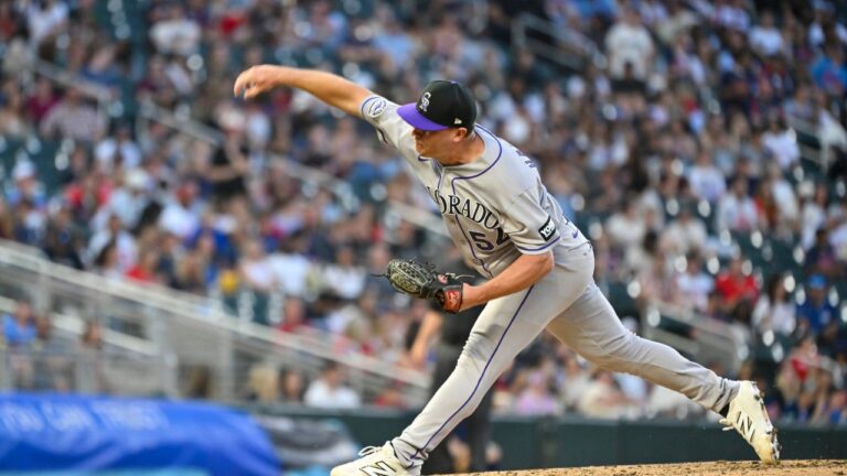 Seth Halvorsen throws against the Minnesota Twins during the sixth inning of a game Friday, June 26 2026, in Minneapolis. (Craig Lassig/AP)