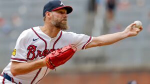 Atlanta Braves pitcher Chris Sale delivers to a San Diego Padres batter during the first inning of a game, Thursday, July 23, 2026, in Atlanta. (Erik S. Lesser/AP)