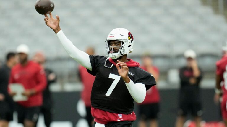 Arizona Cardinals quarterback Jacoby Brissett throws during training camp, Thursday, July 23, 2026, in Glendale, Ariz. (Ross D. Franklin/AP)