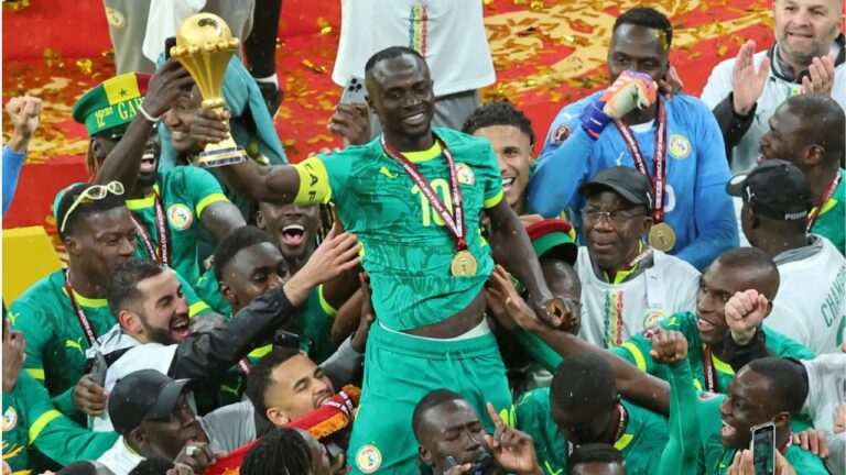 Senegal's Sadio Mane holds the trophy after winning the Africa Cup of Nations final between Senegal and Morocco in Rabat, Morocco, Sunday, Jan. 18, 2026. (Youssef Loulidi/AP)