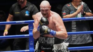 Tyson Fury after winning against Mariusz Wach of Poland during a heavyweight charity bout at Max Muay Thai Stadium in Pattaya, Thailand, Friday, July 24, 2026. (Sakchai Lalit/AP)