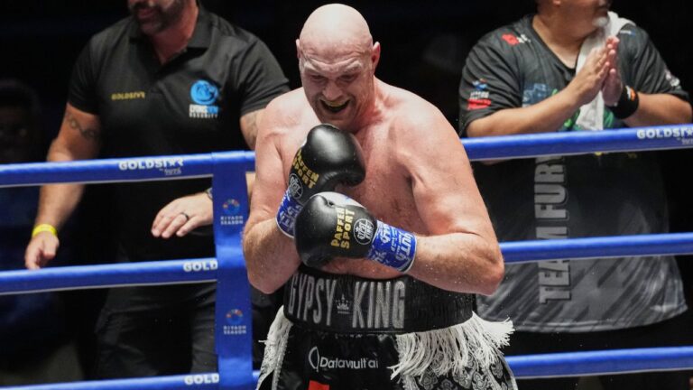 Tyson Fury after winning against Mariusz Wach of Poland during a heavyweight charity bout at Max Muay Thai Stadium in Pattaya, Thailand, Friday, July 24, 2026. (Sakchai Lalit/AP)