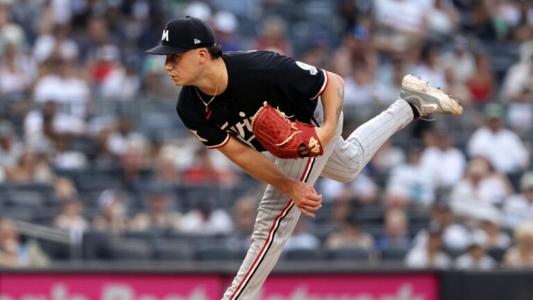 Minnesota Twins pitcher Mike Paredes delivers during the first inning of a baseball game against the New York Yankees, Friday, July 3, 2026, in New York. (AP Photo/Adam Hunger)