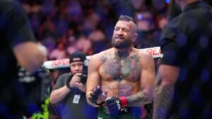 Conor McGregor reacts after losing to Max Holloway at UFC 329 Saturday, July 11, 2026, in Las Vegas. (John Locher/AP)