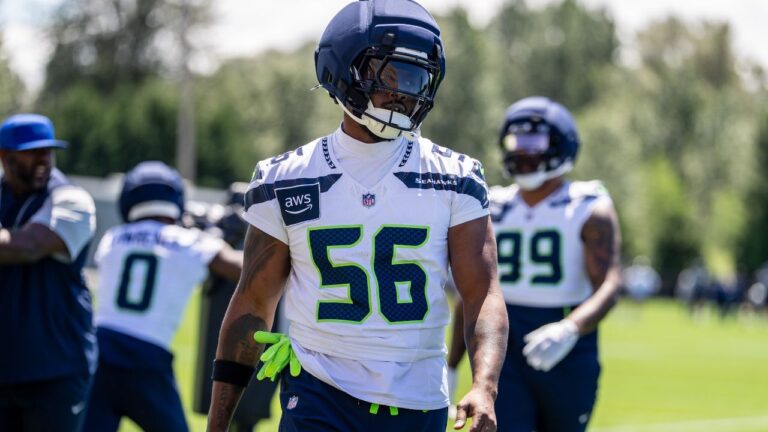 Seattle Seahawks linebacker Dante Fowler Jr. works out during practice at the team's training facility, Tuesday, June 9, 2026, in Renton, Wash. (Stephen Brashear/AP)