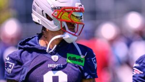 New England Patriots CB Christian Gonzalez during a practice, Tuesday, June 9, 2026, in Foxborough, Mass. (Charles Krupa/AP)
