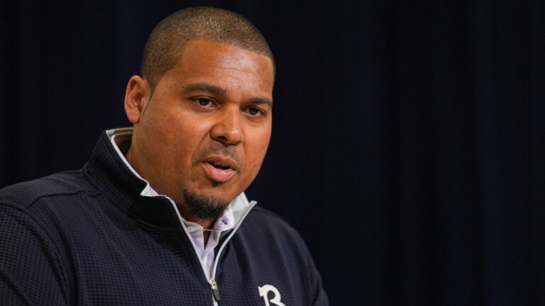 Chicago Bears general manager Ryan Poles speaks during a press conference at the combine in Indianapolis, Tuesday, Feb. 24, 2026. (Michael Conroy/AP)