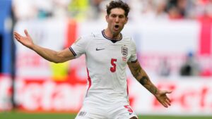England's John Stones reacts during the World Cup quarterfinal between Norway and England in Miami Gardens, Fla., Saturday, July 11, 2026. (Rebecca Blackwell/AP)