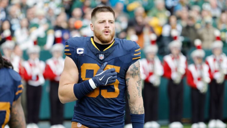 Green Bay Packers tight end Tucker Kraft before a game Sunday, Nov. 2, 2025, in Green Bay, Wis. (Mike Roemer/AP)