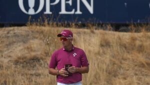Lucas Herbert of Australia waits to play on the 15th green during the second day of the The Open Championship at Royal Birkdale, in Southport, England, Friday, July 17, 2026. (Jon Super/AP)