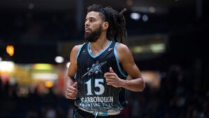 Scarborough Shooting Stars guard Jermaine Cole makes his CEBL debut against the Guelph Nighthawks in Guelph, Ont., on Thursday, May 26, 2022. Jermaine Cole, an American rapper known by his stage name J. Cole, signed a contract with the Scarborough Shooting Stars of the Canadian Elite Basketball League ahead of the 2022 season. (Nick Iwanyshyn/CP)