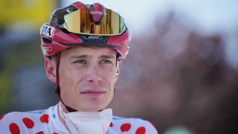 Denmark's Jonas Vingegaard, wearing the best climber's dotted jersey, waits for the start of the ninth stage of the Tour de France cycling race with start in Malemort and finish in Ussel, France.(Mosa'ab Elshamy/AP)