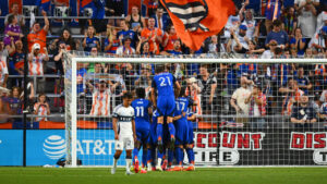 FC Cincinnati celebrate a goal scored by Pavel Bucha during the second half of an MLS soccer match against Vancouver Whitecaps FC in Cincinnati, Wednesday, July 22, 2026. (Ben Jackson/AP)