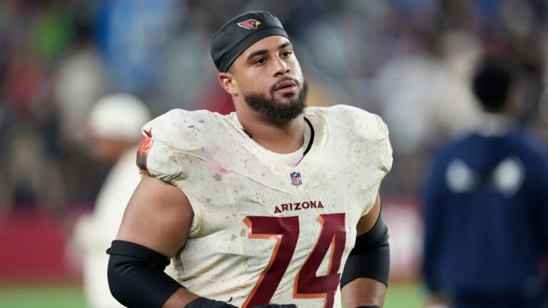 Arizona Cardinals guard Isaiah Adams walks off the field after an NFL football game against the Seattle Seahawks Thursday, Sept. 25, 2025, in Glendale, Ariz. (Ross D. Franklin/AP Photo)
