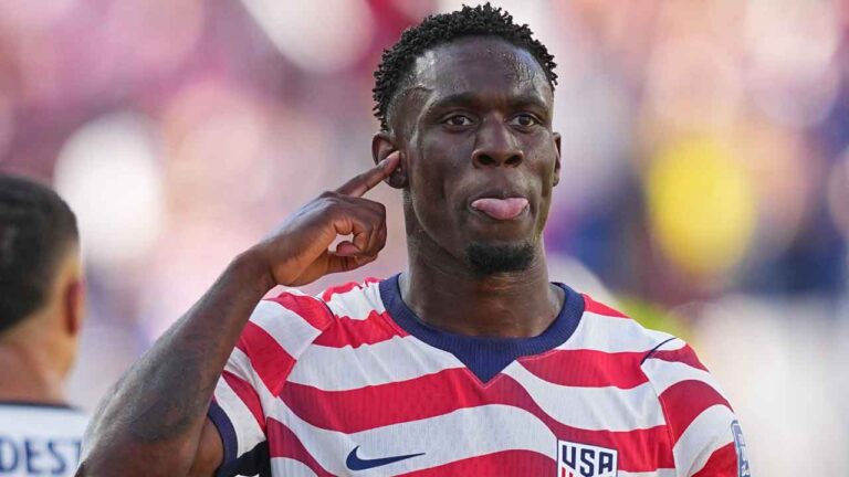 United States' Folarin Balogun (20) reacts after scoring his team's first goal during the World Cup round of 32 soccer match between the United States and Bosnia in Santa Clara. (Julio Cortez/AP)