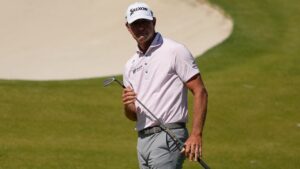 Lucas Glover watches his shot 15th hole during the final round of the Truist Championship golf tournament at the Quail Hollow Club, Sunday, May 10, 2026, in Charlotte, N.C. (AP/Chris Carlson)