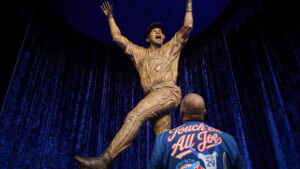 Toronto Blue Jays' Joe Carter looks on at the unveiling of a statue commemorating the Toronto Blue Jays' 1992 and 1993 World Series wins ahead of MLB baseball action against the Chicago White Sox in Toronto, Saturday, July 18, 2026. (Sammy Kogan/CP)
