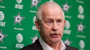 Dallas Stars general manager Jim Nill responds to questions during a news conference at the team's headquarters Wednesday, Sept. 17, 2025, in Frisco, Texas. (Tony Gutierrez/AP)