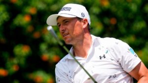 Jordan Spieth follows his shot from the 13th tee during the first round of the Cadillac Championship PGA golf tournament Thursday, April 30, 2026, in Doral, Fla. (David J. Phillip/AP)