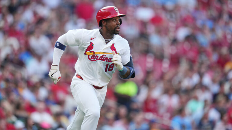 St. Louis Cardinals' Jordan Walker rounds first on his way to an RBI double during the first inning of a baseball game against the Milwaukee Brewers Wednesday, July 8, 2026, in St. Louis. (Jeff Roberson/AP)