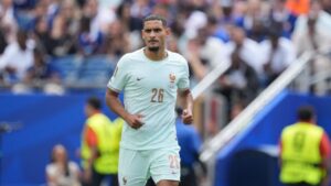 France's Maxence Lacroix runs into position during the World Cup Group I soccer match between Norway and France in Foxborough, Mass., near Boston, Friday, June 26, 2026. (Dave Shopland/AP)