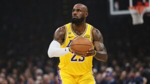 Los Angeles Lakers' LeBron James prepares to shoot in the first half of Game 2 in a second-round NBA basketball playoffs series against the Oklahoma City Thunder Thursday, May 7, 2026, in Oklahoma City. (Nate Billings/AP)