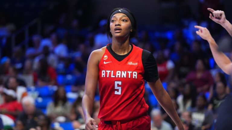 Atlanta Dream forward Angel Reese during the second half of a WNBA basketball game against the Dallas Wings in Arlington, Texas, Wednesday, July 29, 2026. (LM Otero/AP Photo)