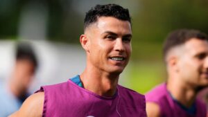 Portugal's Cristiano Ronaldo (7) participates in a World Cup training session ahead of their match against Croatia in Toronto on Wednesday, July 1, 2026. (Chris Young/THE CANADIAN PRESS)