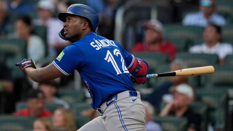 Toronto Blue Jays' Jesus Sanchez (12) works at the plate in the third inning of a baseball game against the Atlanta Braves, Wednesday, June 3, 2026, in Atlanta. (Mike Stewart/AP)