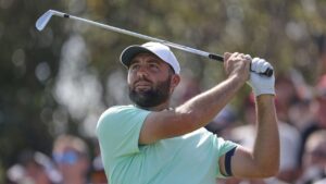 Scottie Scheffler of the United States plays off the fourth tee during the first day of the British Open Golf championships at Royal Birkdale golf club, in Southport, England, Thursday, July 16, 2026. (Peter Morrison/AP Photo)