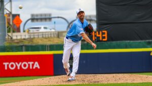Max Scherzer pitches for the Buffalo Bisons against Rochester on July 22, 2026. (Buffalo Bisons photo)