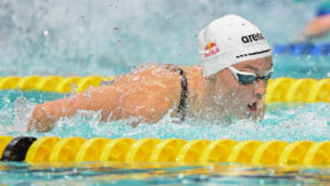 Summer McIntosh swims to a new world record during the women's 200m butterfly final at the Canadian Swimming Trials in Montreal, on Sunday, July 5, 2026. (Graham Hughes/CP)