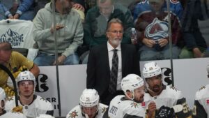 Vegas Golden Knights head coach John Tortorella during the first period in Game 1 of the Western Conference finals NHL hockey Stanley Cup playoff series Wednesday, May 20, 2026, in Denver. (David Zalubowski/AP)