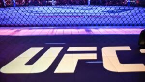 The octagon and UFC logo at UFC 315 in Montreal, Saturday, May 10, 2025. (Graham Hughes/CP)